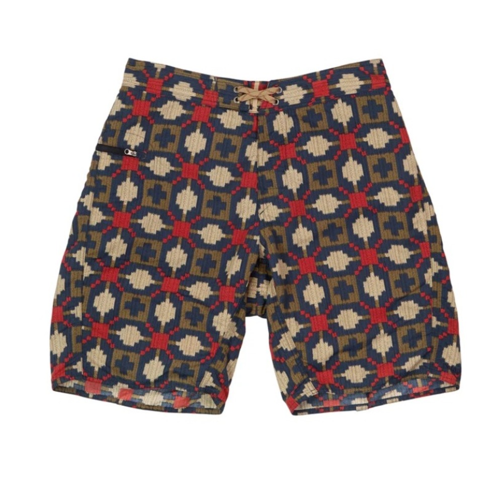 Patagonia Wavefarer Board Shorts Geometric Print Blue Red 34